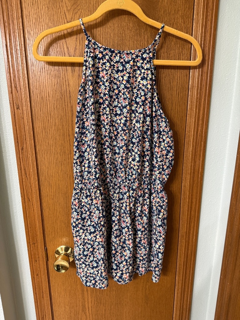 SO Navy Floral Romper with Pink and Cream Accents